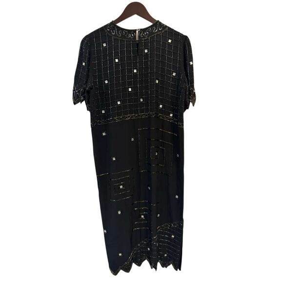 Vintage 90s Argenti Notte Silk Beaded Dress Women’s 8 Black Evening Cocktail - Picture 2 of 14